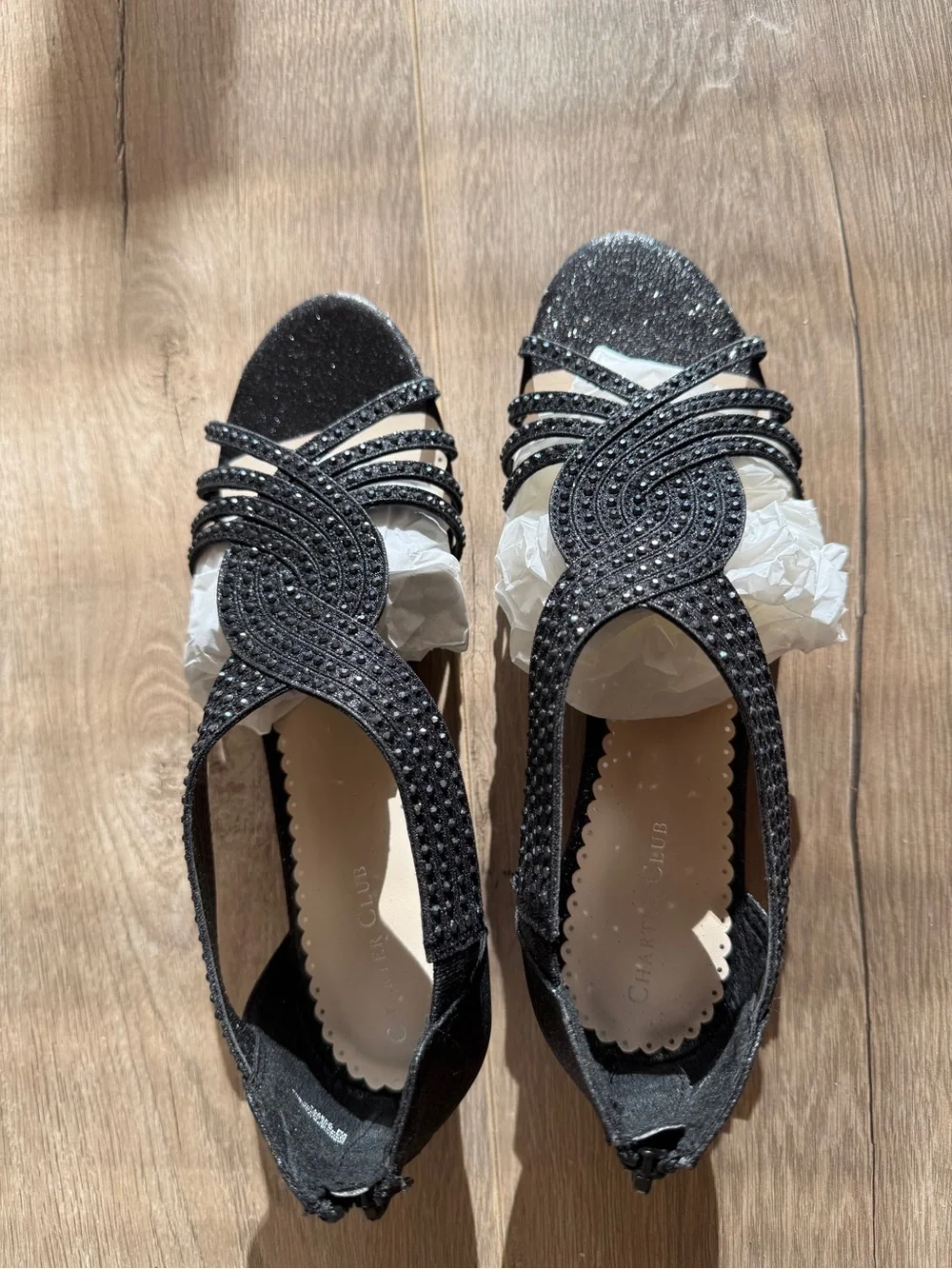 Charter Club Black Rhinestone Embellished Strappy Flats